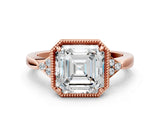Rose gold Asscher Halo Diamond Ring with Tapered Band and Four-Prong Setting_3