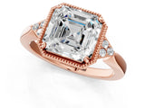 Rose gold Asscher Halo Diamond Ring with Tapered Band and Four-Prong Setting_4