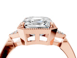Rose gold Asscher Halo Diamond Ring with Tapered Band and Four-Prong Setting_7