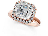 Rose gold Asscher Halo Diamond Solitaire with Pavé Band and Four-Prong Setting_13