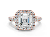 Rose gold Asscher Halo Diamond Solitaire with Pavé Band and Four-Prong Setting_40