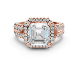 Rose gold Asscher Halo Diamond Split Shank Engagement Ring with Prong Setting_57