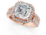 Rose gold Asscher Halo Diamond Split Shank Engagement Ring with Prong Setting_58