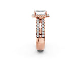 Rose gold Asscher Halo Diamond Split Shank Engagement Ring with Prong Setting_59