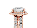 Rose gold Asscher Halo Diamond Split Shank Engagement Ring with Prong Setting_62