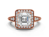 Rose gold Asscher Halo Diamond Split Shank Ring with Milgrain Detail_52