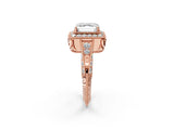 Rose gold Asscher Halo Diamond Split Shank Ring with Milgrain Detail_54