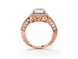 Rose gold Asscher Halo Diamond Split Shank Ring with Milgrain Detail_55