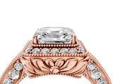 Rose gold Asscher Halo Diamond Split Shank Ring with Milgrain Detail_56
