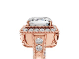 Rose gold Asscher Halo Diamond Split Shank Ring with Milgrain Detail_57