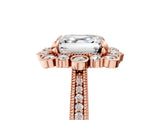 Rose gold Asscher Halo Milgrain Pave Diamond Ring with Four-Prong Setting 1