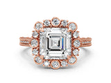 Rose gold Asscher Halo Milgrain Pave Diamond Ring with Four-Prong Setting 2