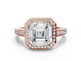 Rose gold Asscher Halo Pavé Diamond Engagement Ring with Bezel Setting_45