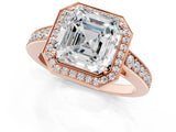 Rose gold Asscher Halo Pavé Diamond Engagement Ring with Bezel Setting_46