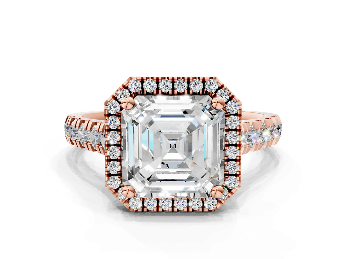 Rose gold Asscher Halo Pavé Diamond Engagement Ring with Four-Prong Setting_26