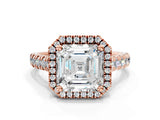 Rose gold Asscher Halo Pavé Diamond Engagement Ring with Four-Prong Setting_26