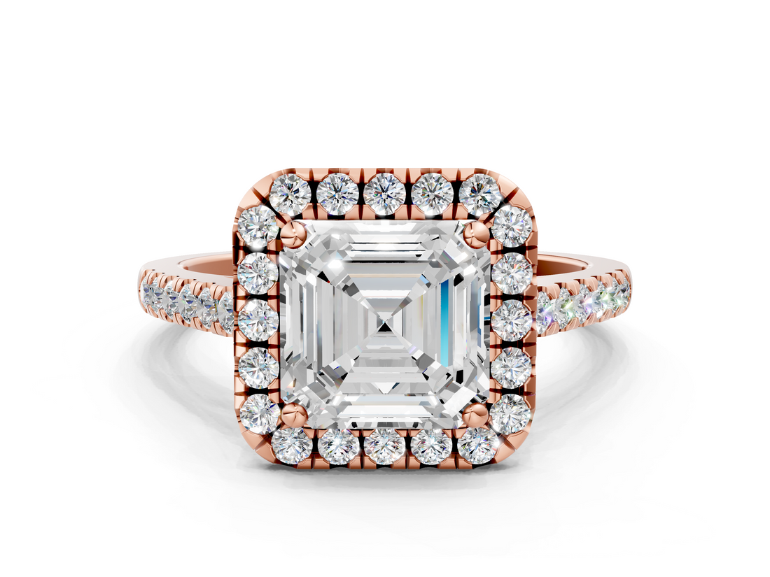 Rose gold Asscher Halo Pavé Diamond Engagement Ring with Four-Prong Setting_3