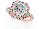 Rose gold Asscher Halo Pave Band Solitaire Ring with Prong Setting_53
