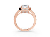 Rose gold Asscher Halo Pave Band Solitaire Ring with Prong Setting_55