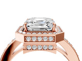 Rose gold Asscher Halo Pave Band Solitaire Ring with Prong Setting_56