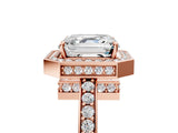 Rose gold Asscher Halo Pave Band Solitaire Ring with Prong Setting_57