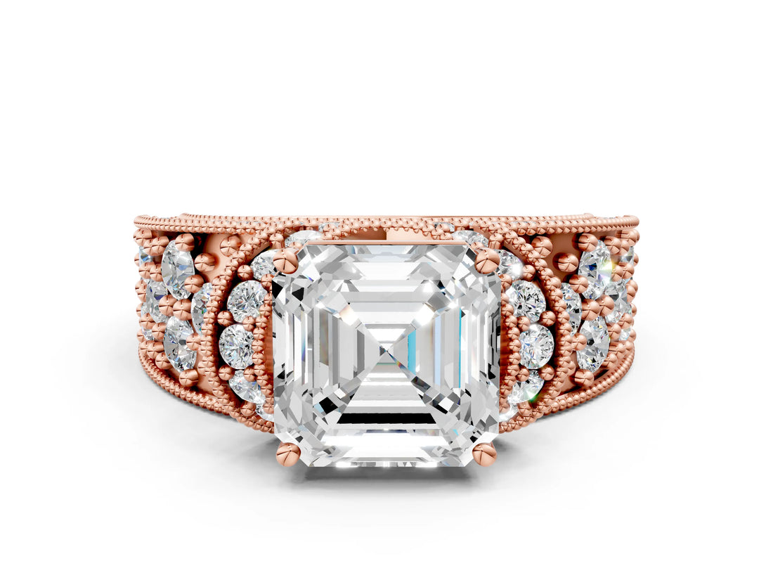 Rose gold Asscher Halo Pave Diamond Engagement Ring with Milgrain Detailing_52