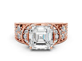 Rose gold Asscher Halo Pave Diamond Engagement Ring with Milgrain Detailing_52