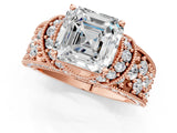Rose gold Asscher Halo Pave Diamond Engagement Ring with Milgrain Detailing_53