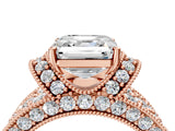 Rose gold Asscher Halo Pave Diamond Engagement Ring with Milgrain Detailing_56