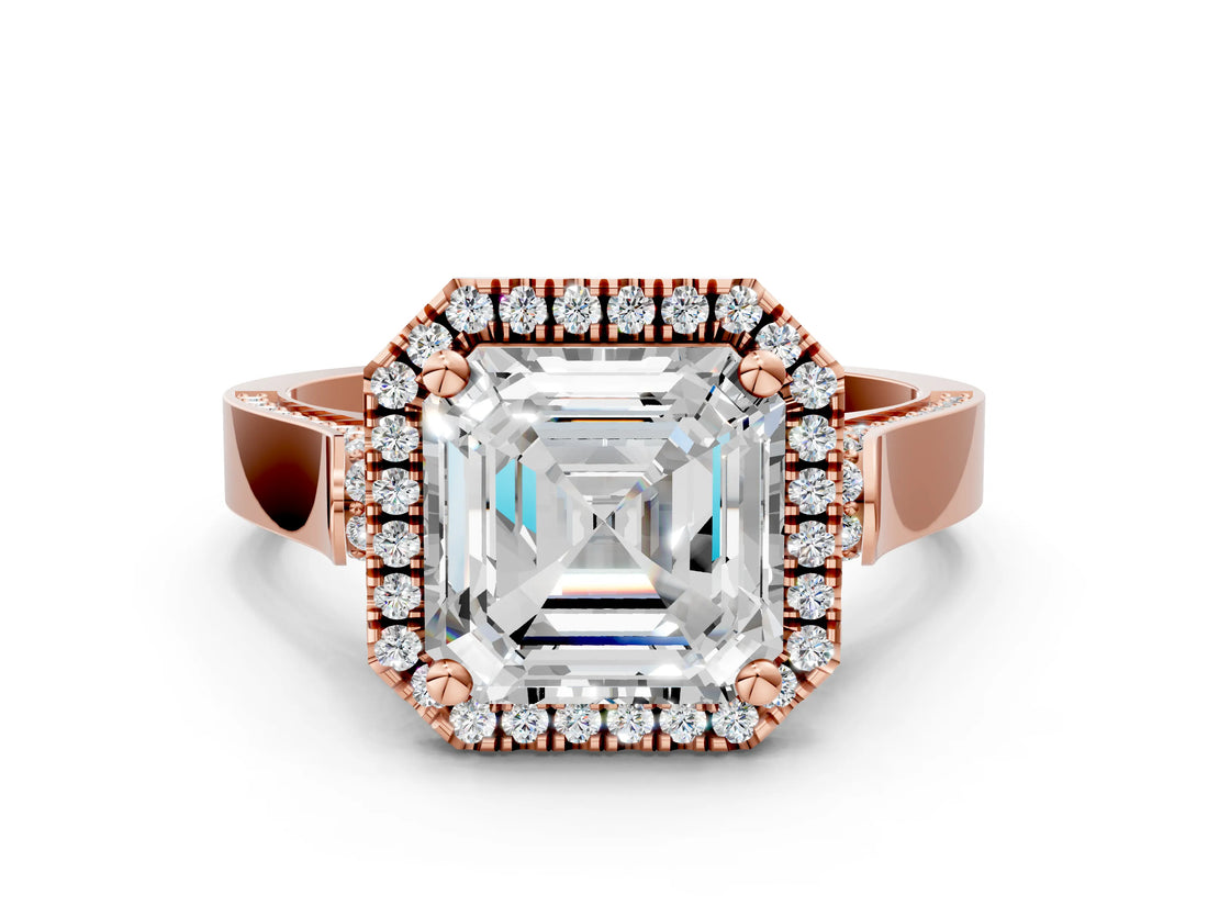 Rose gold Asscher Halo Pave Split Shank Prong Setting Ring_27