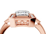 Rose gold Asscher Halo Round Diamond Milgrain Pave Engagement Ring_13