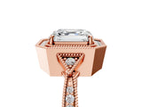 Rose gold Asscher Halo Round Diamond Milgrain Pave Engagement Ring_14