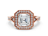Rose gold Asscher Halo Round Diamond Milgrain Pave Engagement Ring_9