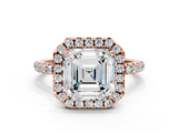 Rose gold Asscher Halo Round Diamond Pavé Band Four-Prong Ring_3