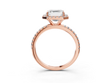 Rose gold Asscher Halo Round Diamond Pavé Band Four-Prong Ring_6