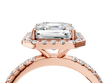 Rose gold Asscher Halo Round Diamond Pavé Band Four-Prong Ring_7