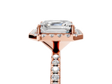 Rose gold Asscher Halo Round Diamond Pavé Band Four-Prong Ring_8