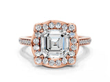Rose gold Asscher Halo Round Diamond Pave Band with Four-Prong Setting_33