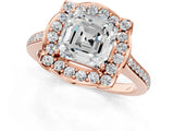Rose gold Asscher Halo Round Diamond Pave Band with Four-Prong Setting_34