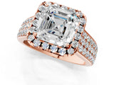 Rose gold Asscher Halo Round Diamond Pave Band with Prong Setting 1