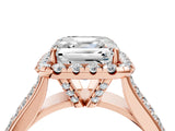 Rose gold Asscher Halo Round Diamond Pave Band with Prong Setting 4