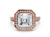 Rose gold Asscher Halo Solitaire Diamond Ring with Pave Band and Bezel Setting_52
