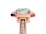Rose gold Asscher Halo Solitaire Diamond Ring with Pave Band and Bezel Setting_57