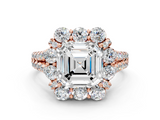 Rose gold Asscher Halo Split Shank Diamond Engagement Ring with Pave Band and Four-Prong Setting_22