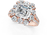 Rose gold Asscher Halo Split Shank Diamond Engagement Ring with Pave Band and Four-Prong Setting_23