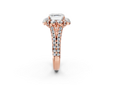 Rose gold Asscher Halo Split Shank Diamond Engagement Ring with Pave Band and Four-Prong Setting_24