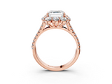 Rose gold Asscher Halo Split Shank Diamond Engagement Ring with Pave Band and Four-Prong Setting_25