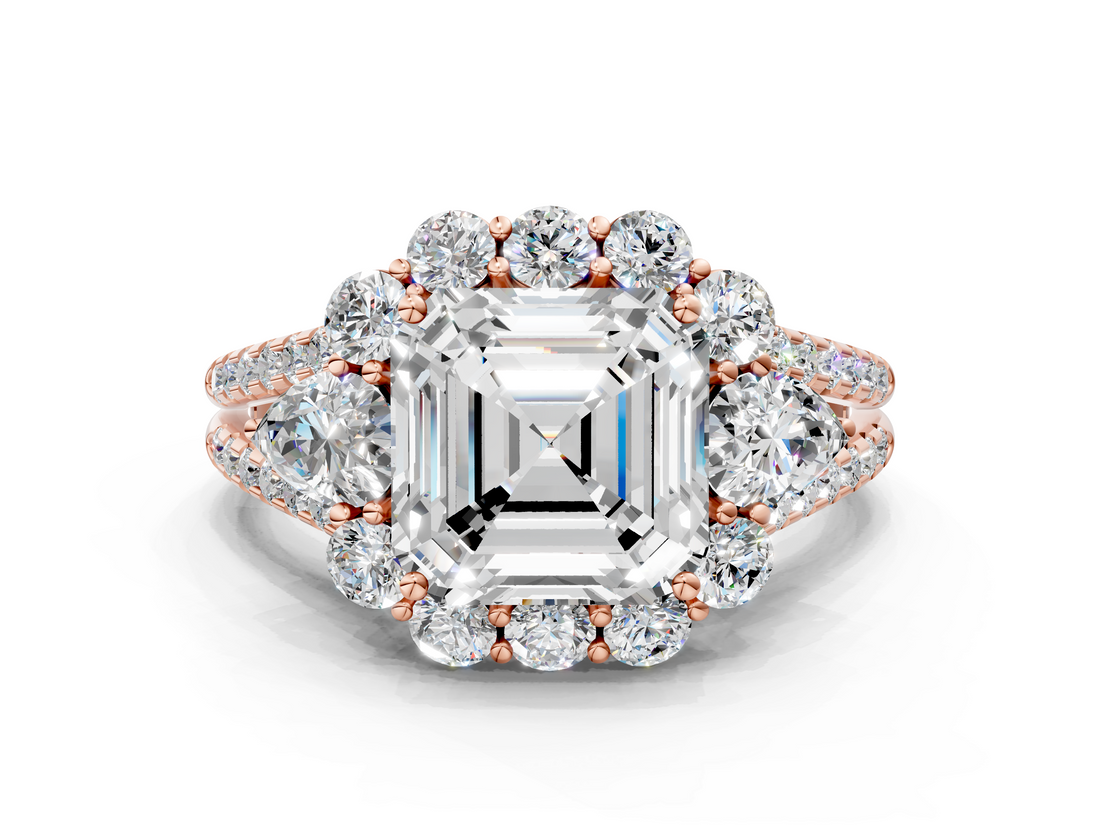 Rose gold Asscher Halo Split Shank Diamond Engagement Ring with Prong Setting_23
