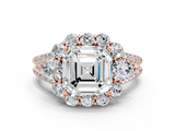 Rose gold Asscher Halo Split Shank Diamond Engagement Ring with Prong Setting_23