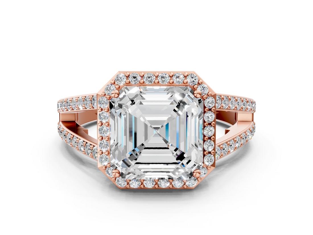Rose gold Asscher Halo Split Shank Diamond Ring with Four-Prong Setting_23